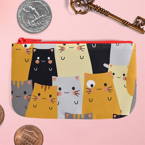 Seamless Pattern Cute Cat Cartoons Large Coin Purse from ArtsNow.com Front