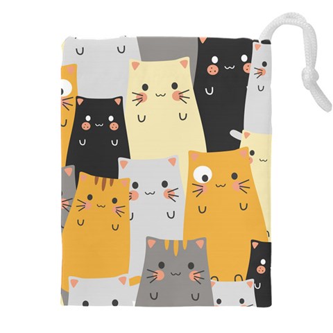 Seamless Pattern Cute Cat Cartoons Drawstring Pouch (4XL) from ArtsNow.com Front