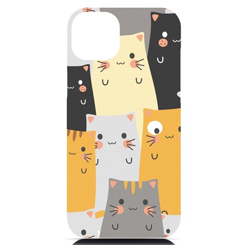 Seamless Pattern Cute Cat Cartoons iPhone 14 Plus Black UV Print Case from ArtsNow.com Front