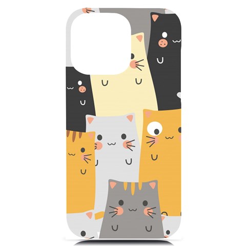 Seamless Pattern Cute Cat Cartoons iPhone 14 Pro Max Black UV Print Case from ArtsNow.com Front