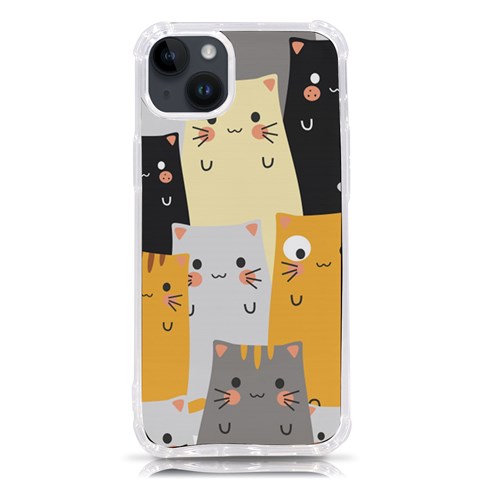 Seamless Pattern Cute Cat Cartoons iPhone 14 Plus TPU UV Print Case from ArtsNow.com Front