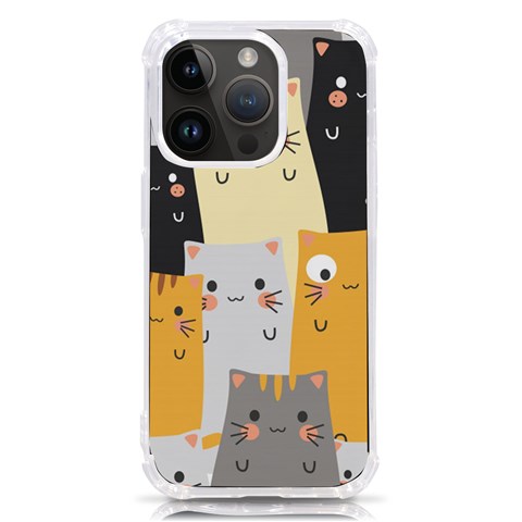 Seamless Pattern Cute Cat Cartoons iPhone 14 Pro TPU UV Print Case from ArtsNow.com Front