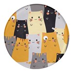 Seamless Pattern Cute Cat Cartoons Round Glass Fridge Magnet (4 pack)