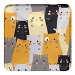 Seamless Pattern Cute Cat Cartoons Square Glass Fridge Magnet (4 pack)