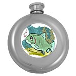Fish Hook Worm Bait Water Hobby Round Hip Flask (5 oz)