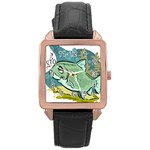 Fish Hook Worm Bait Water Hobby Rose Gold Leather Watch 