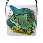 Fish Hook Worm Bait Water Hobby Flap Closure Messenger Bag (L)