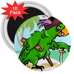 Parrot Hat Cartoon Captain 3  Magnets (10 pack) 