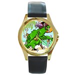 Parrot Hat Cartoon Captain Round Gold Metal Watch