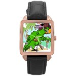 Parrot Hat Cartoon Captain Rose Gold Leather Watch 
