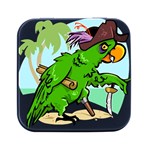 Parrot Hat Cartoon Captain Square Metal Box (Black)