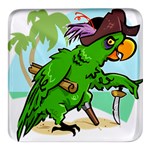 Parrot Hat Cartoon Captain Square Glass Fridge Magnet (4 pack)