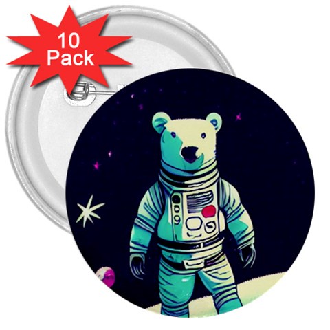 Bear Astronaut Futuristic 3  Buttons (10 pack)  from ArtsNow.com Front