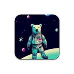 Bear Astronaut Futuristic Rubber Square Coaster (4 pack)