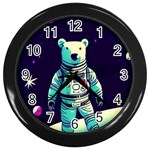 Bear Astronaut Futuristic Wall Clock (Black)
