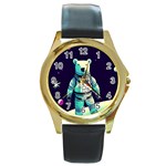 Bear Astronaut Futuristic Round Gold Metal Watch