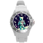 Bear Astronaut Futuristic Round Plastic Sport Watch (L)