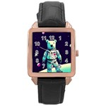 Bear Astronaut Futuristic Rose Gold Leather Watch 