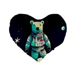 Bear Astronaut Futuristic Standard 16  Premium Flano Heart Shape Cushions