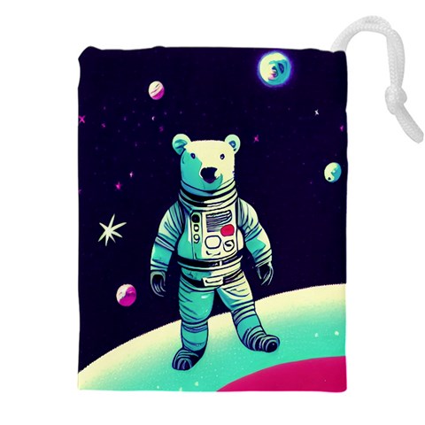 Bear Astronaut Futuristic Drawstring Pouch (4XL) from ArtsNow.com Front