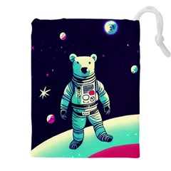 Bear Astronaut Futuristic Drawstring Pouch (4XL) from ArtsNow.com Front