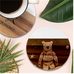 Bear Astronaut Futuristic Marble Wood Coaster (Round)