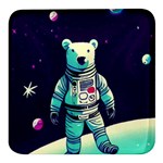 Bear Astronaut Futuristic Square Glass Fridge Magnet (4 pack)
