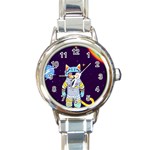 Cat Astronaut Space Retro Universe Round Italian Charm Watch