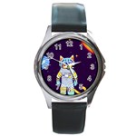 Cat Astronaut Space Retro Universe Round Metal Watch