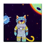 Cat Astronaut Space Retro Universe Tile Coaster