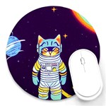 Cat Astronaut Space Retro Universe Round Mousepad