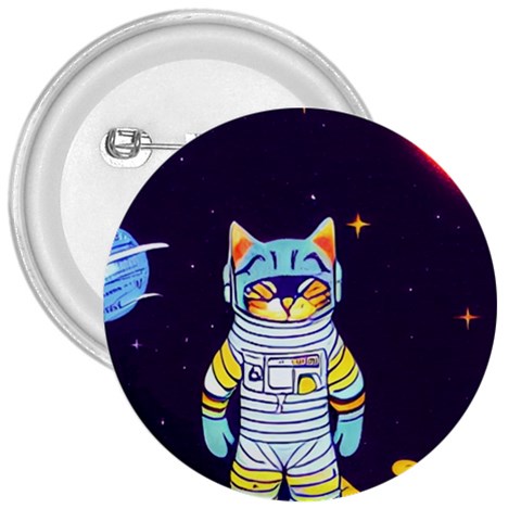 Cat Astronaut Space Retro Universe 3  Buttons from ArtsNow.com Front