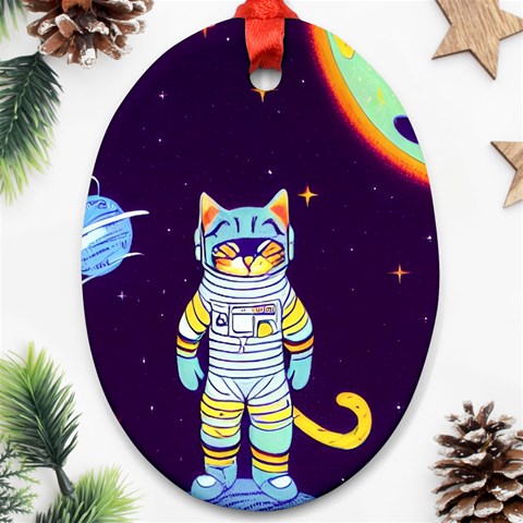 Cat Astronaut Space Retro Universe Ornament (Oval) from ArtsNow.com Front