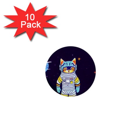 Cat Astronaut Space Retro Universe 1  Mini Buttons (10 pack)  from ArtsNow.com Front