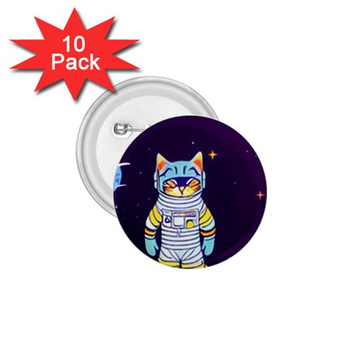 Cat Astronaut Space Retro Universe 1.75  Buttons (10 pack) from ArtsNow.com Front