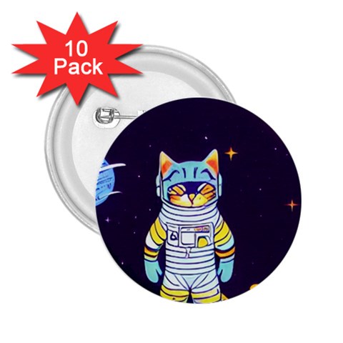 Cat Astronaut Space Retro Universe 2.25  Buttons (10 pack)  from ArtsNow.com Front
