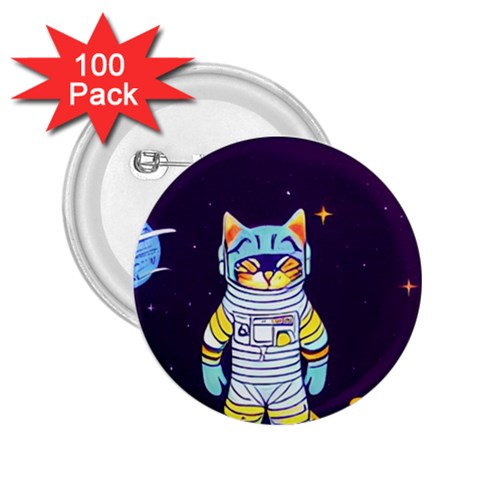 Cat Astronaut Space Retro Universe 2.25  Buttons (100 pack)  from ArtsNow.com Front
