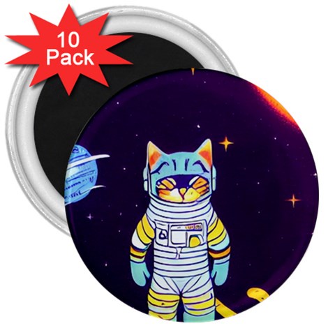 Cat Astronaut Space Retro Universe 3  Magnets (10 pack)  from ArtsNow.com Front