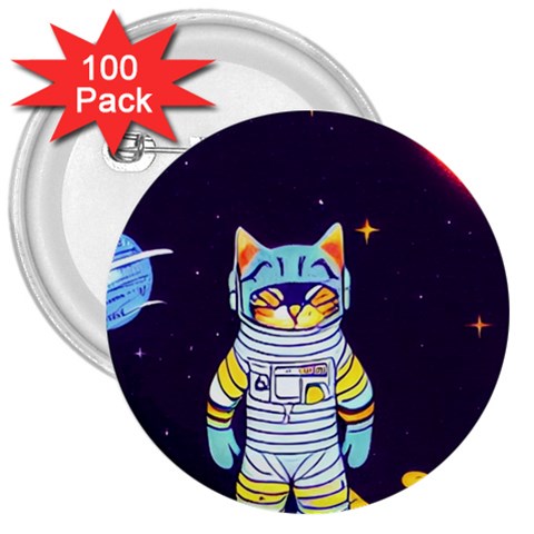 Cat Astronaut Space Retro Universe 3  Buttons (100 pack)  from ArtsNow.com Front