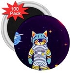 Cat Astronaut Space Retro Universe 3  Magnets (100 pack)