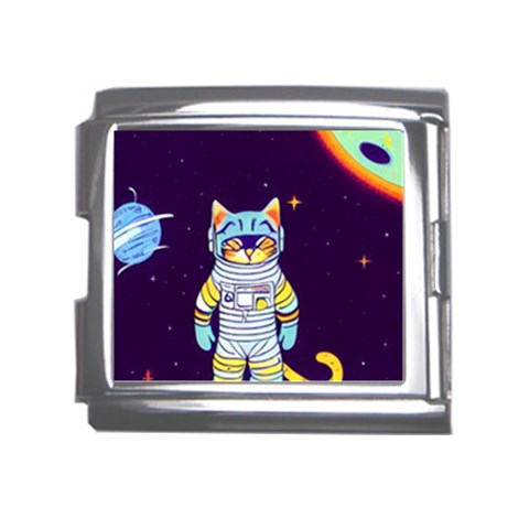 Cat Astronaut Space Retro Universe Mega Link Italian Charm (18mm) from ArtsNow.com Front