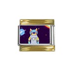 Cat Astronaut Space Retro Universe Gold Trim Italian Charm (9mm)