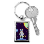 Cat Astronaut Space Retro Universe Key Chain (Rectangle)