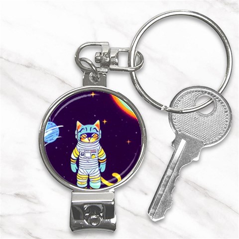 Cat Astronaut Space Retro Universe Nail Clippers Key Chain from ArtsNow.com Front