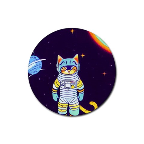 Cat Astronaut Space Retro Universe Rubber Round Coaster (4 pack) from ArtsNow.com Front
