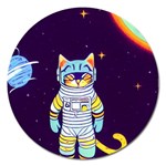 Cat Astronaut Space Retro Universe Magnet 5  (Round)