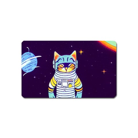 Cat Astronaut Space Retro Universe Magnet (Name Card) from ArtsNow.com Front