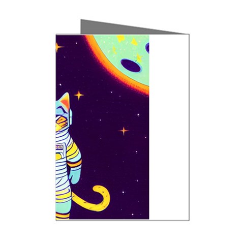 Cat Astronaut Space Retro Universe Mini Greeting Cards (Pkg of 8) from ArtsNow.com Left