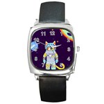 Cat Astronaut Space Retro Universe Square Metal Watch