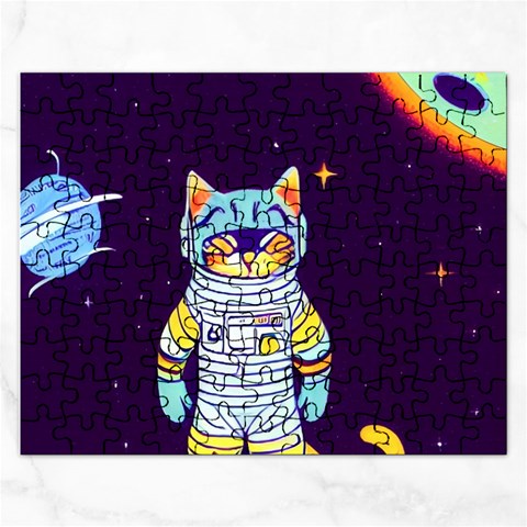 Cat Astronaut Space Retro Universe Rectangular Jigsaw Puzzl from ArtsNow.com Front